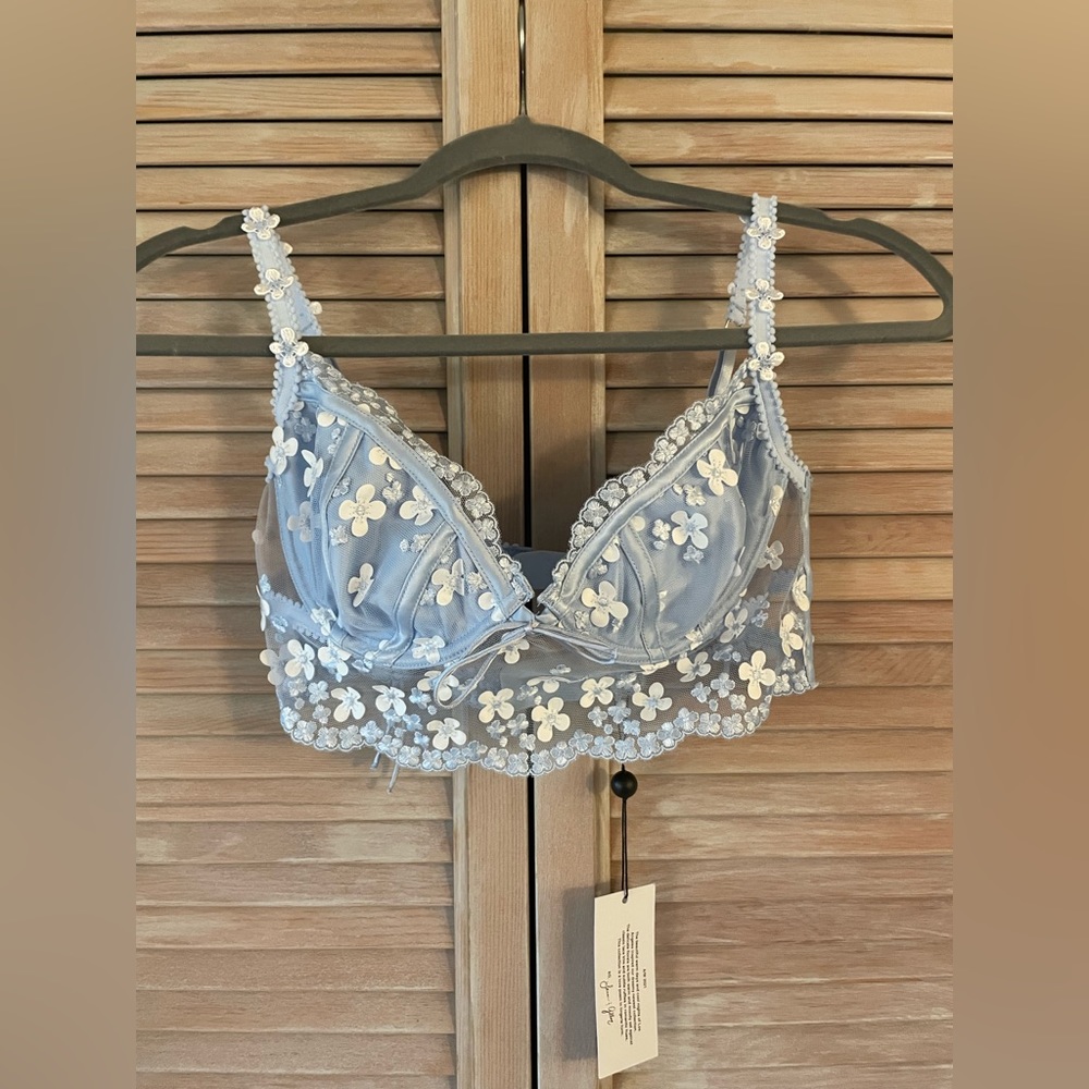 For Love and Lemons Light Blue Daisy Bra 2 Piece Set Size Medium